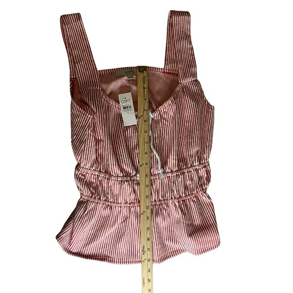 LOFT Red White Striped Sleeveless Top Size M - NWT Nautical Peplum - Picture 6 of 8